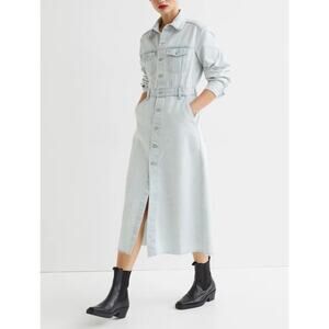 H&M &denim Light Wash Long Sleeve Denim Maxi/Midi Button Shirt Dress MEDIUM